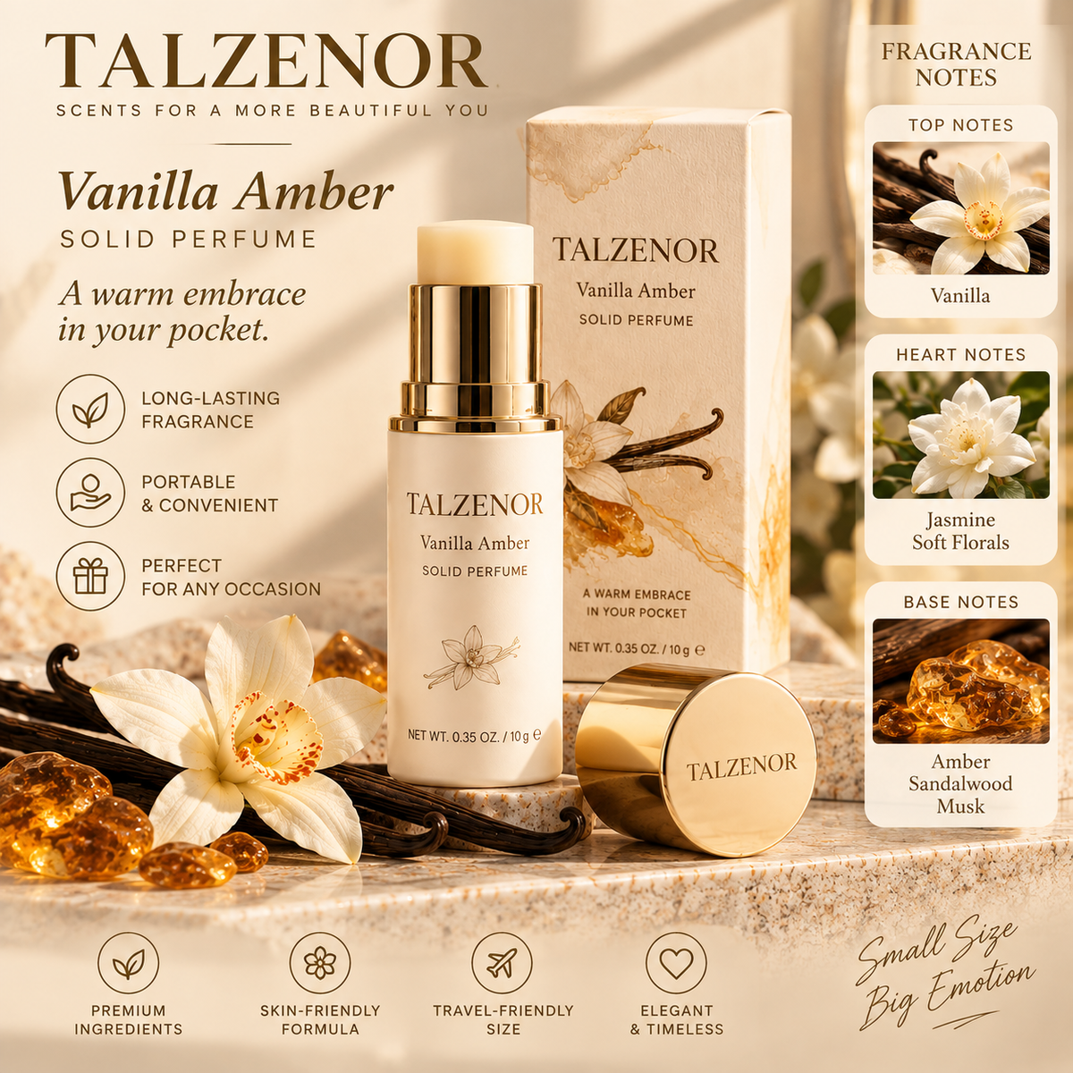 TALZENOR Vanilla Amber Solid Perfume